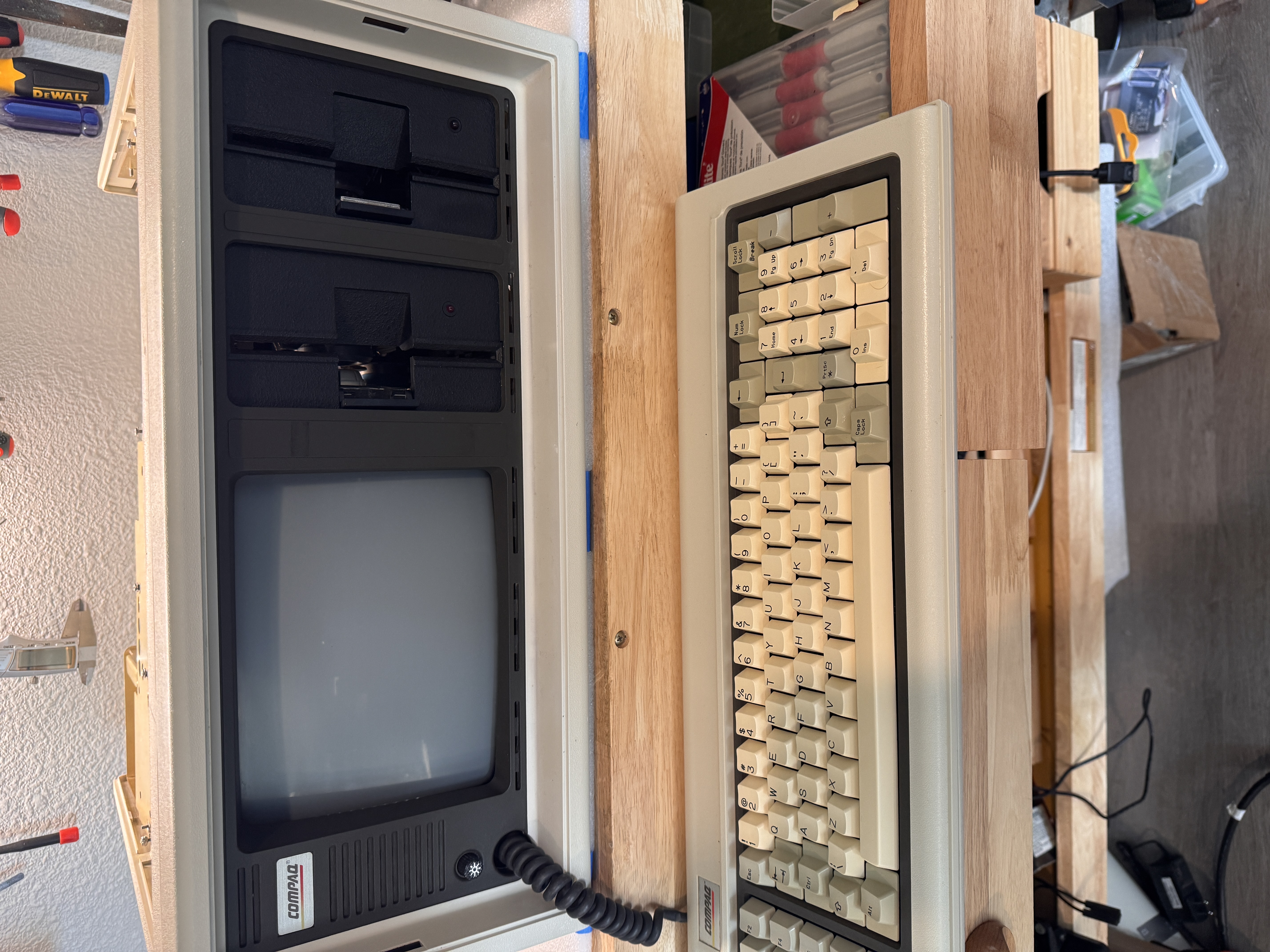 Compaq Portable opened for inspection with keyboard folded down